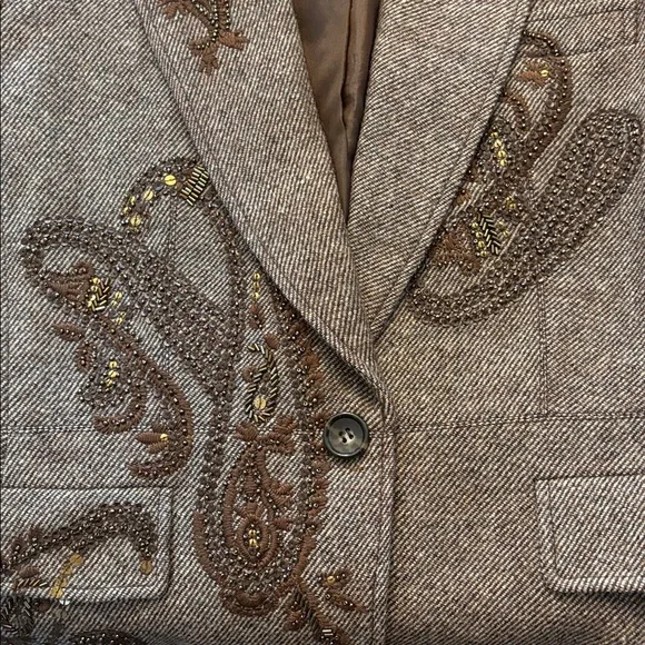 Talbots Wool Blend Paisley Embroidered Beaded Blazer Jacket Brown 14 EUC - Picture 4 of 9